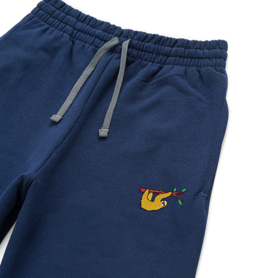 Bobby's Planet Unisex Embroidered Sloth Joggers from South American Amazon Animals Collection in Navy Color#color_navy