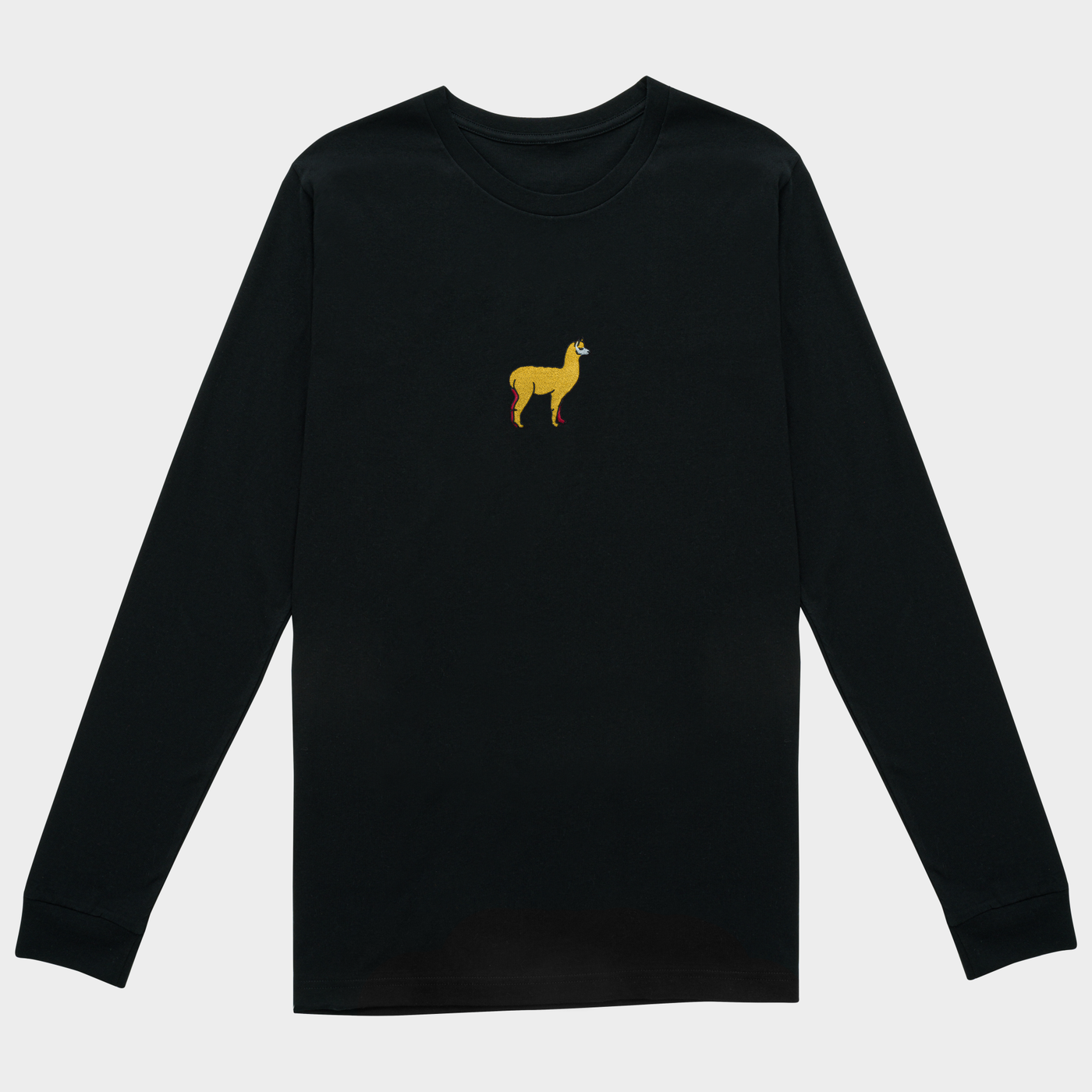 Bobby's Planet Men's Embroidered Alpaca Long Sleeve Shirt from South American Amazon Animals Collection in Black Color#color_black