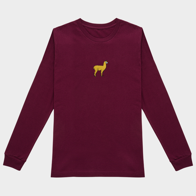 Bobby's Planet Men's Embroidered Alpaca Long Sleeve Shirt from South American Amazon Animals Collection in Maroon Color#color_maroon