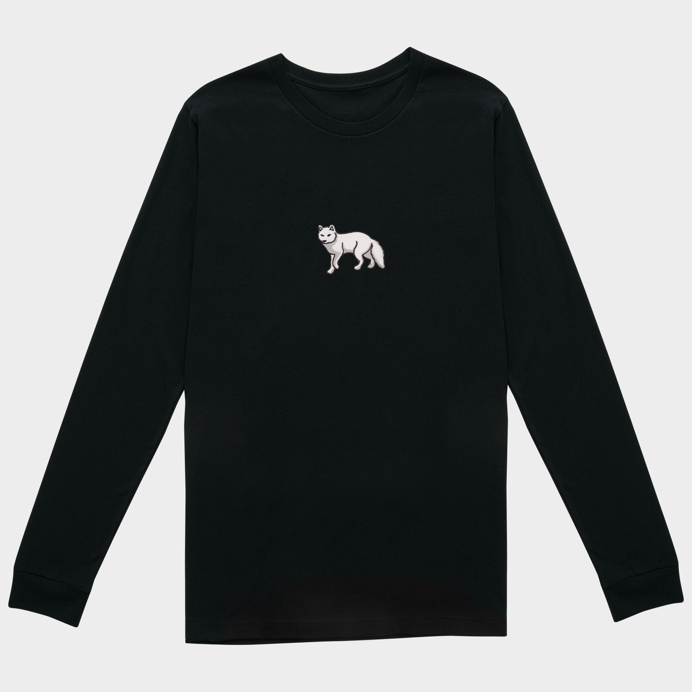 Bobby's Planet Men's Embroidered Arctic Fox Long Sleeve Shirt from Arctic Polar Animals Collection in Black Color#color_black