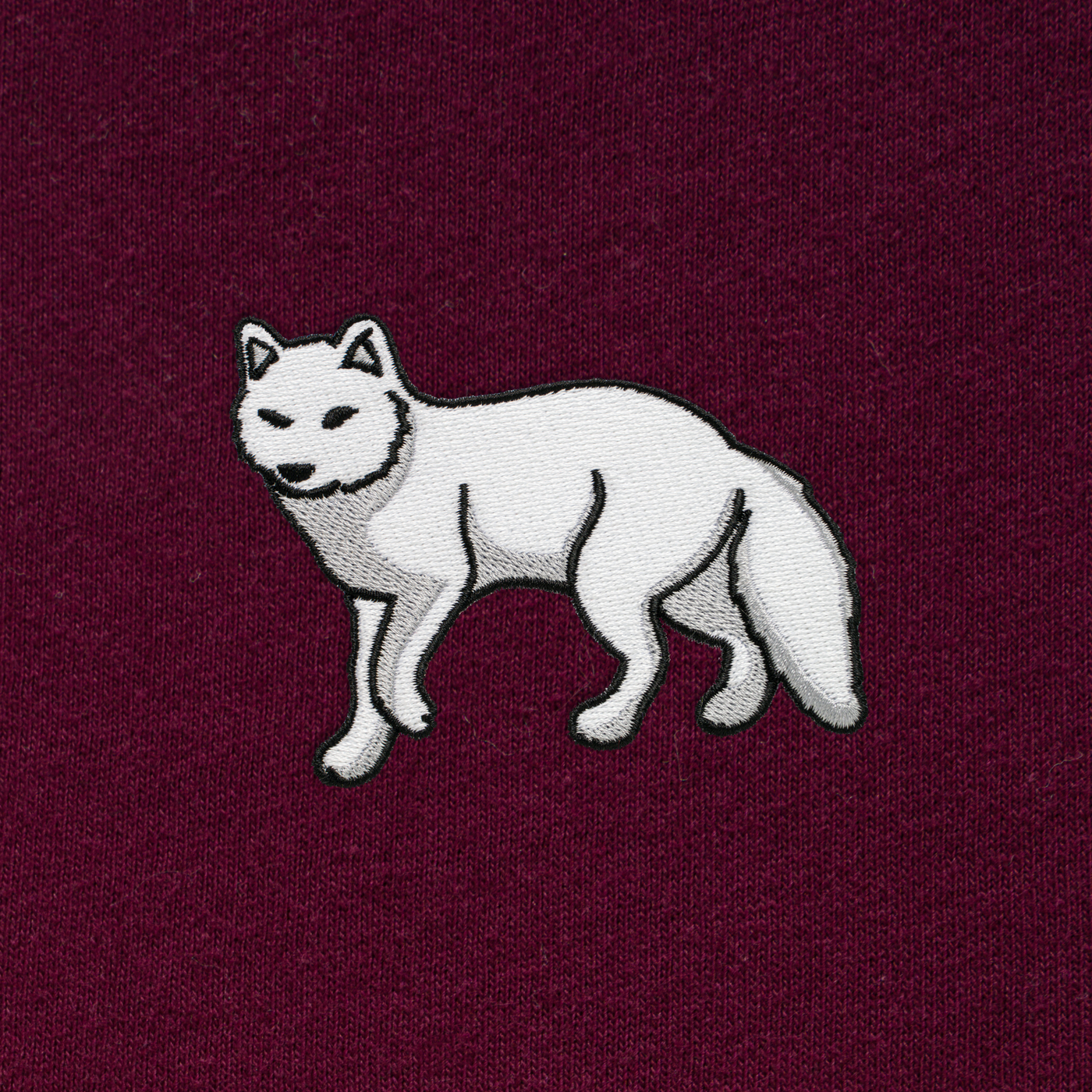 Bobby's Planet Men's Embroidered Arctic Fox Long Sleeve Shirt from Arctic Polar Animals Collection in Maroon Color#color_maroon