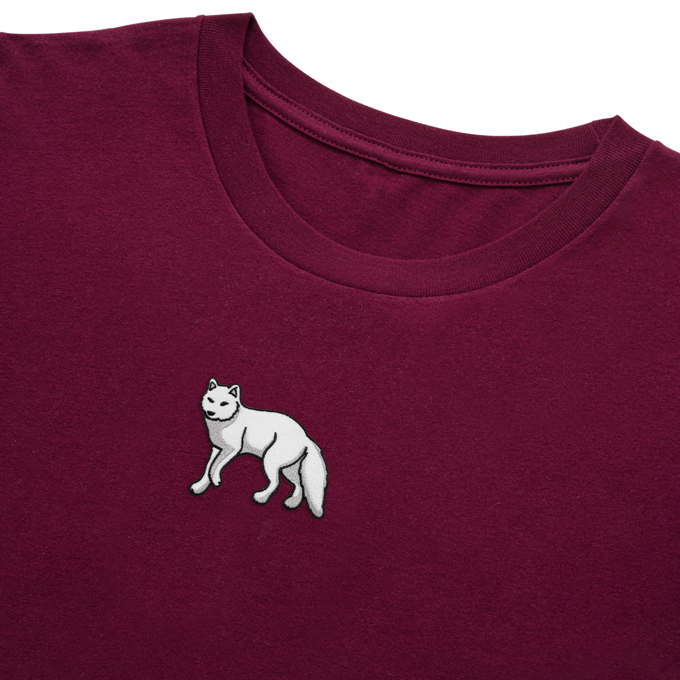 Bobby's Planet Women's Embroidered Arctic Fox Long Sleeve Shirt from Arctic Polar Animals Collection in Maroon Color#color_maroon