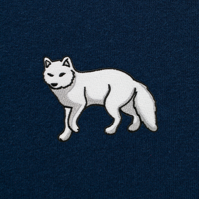 Bobby's Planet Men's Embroidered Arctic Fox Long Sleeve Shirt from Arctic Polar Animals Collection in Navy Color#color_navy