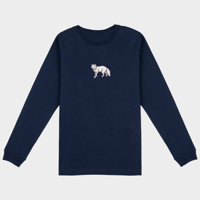 Bobby's Planet Men's Embroidered Arctic Fox Long Sleeve Shirt from Arctic Polar Animals Collection in Navy Color#color_navy