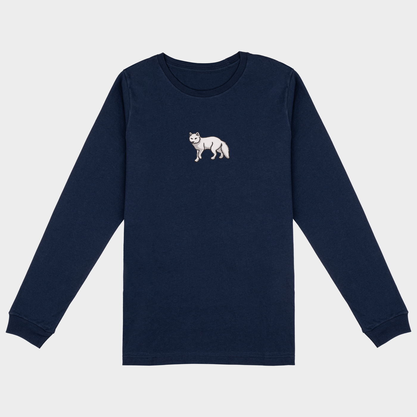 Bobby's Planet Women's Embroidered Arctic Fox Long Sleeve Shirt from Arctic Polar Animals Collection in Navy Color#color_navy