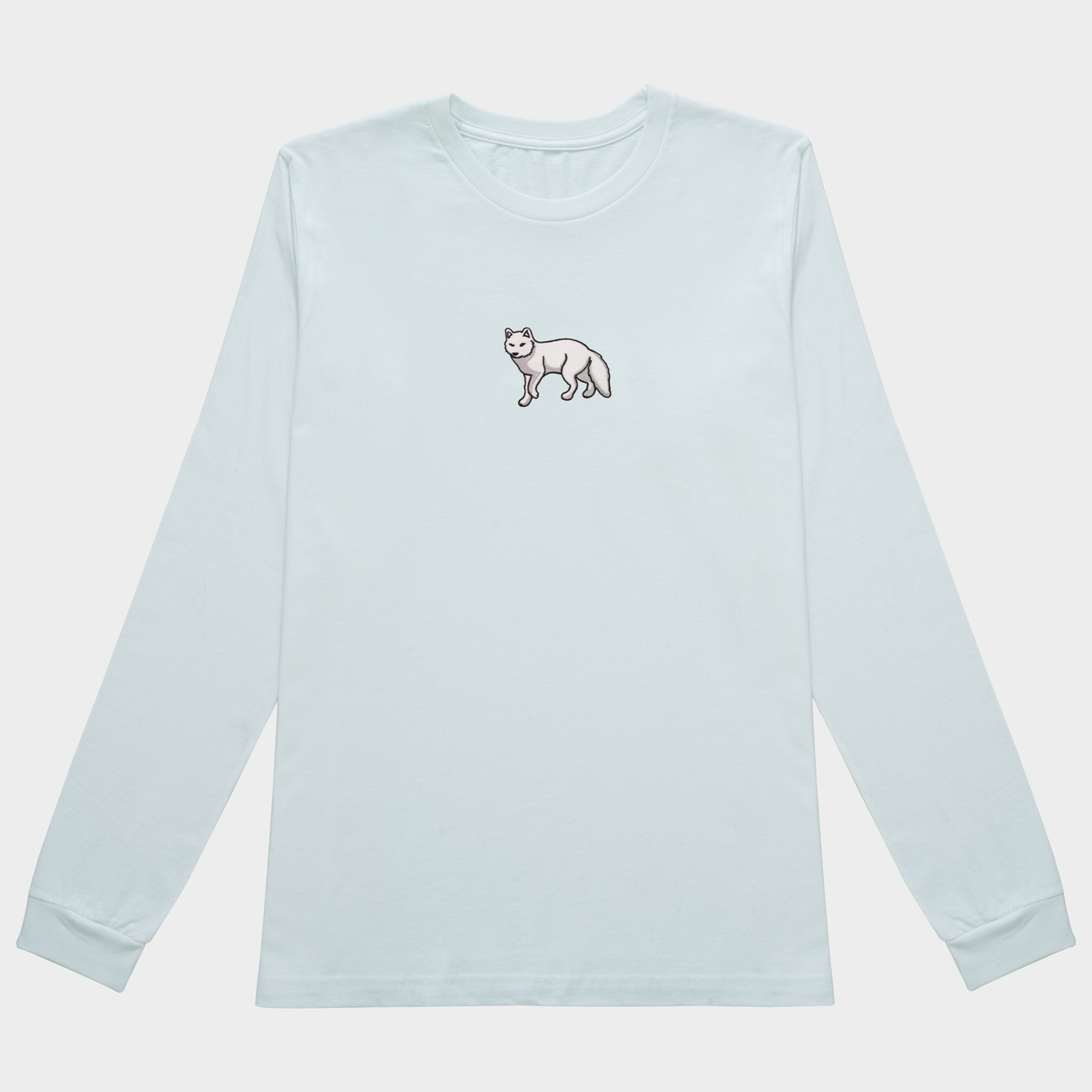 Bobby's Planet Men's Embroidered Arctic Fox Long Sleeve Shirt from Arctic Polar Animals Collection in White Color#color_white