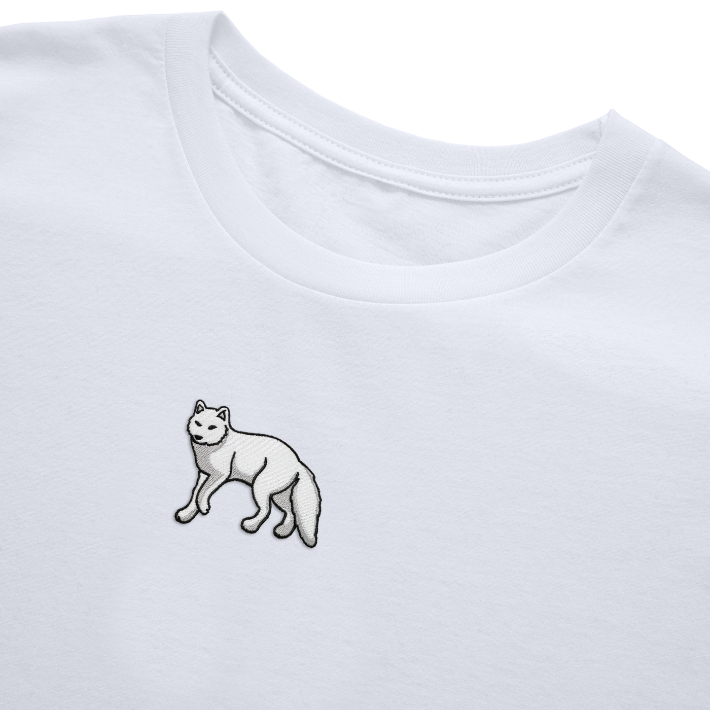 Bobby's Planet Women's Embroidered Arctic Fox Long Sleeve Shirt from Arctic Polar Animals Collection in White Color#color_white