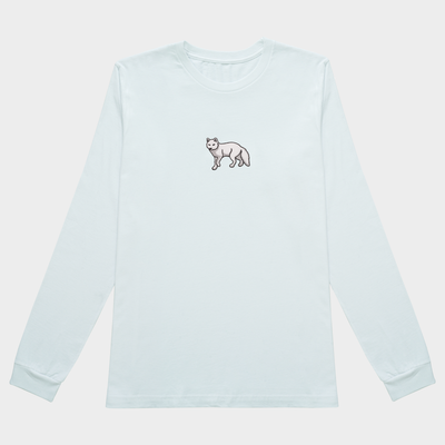 Bobby's Planet Women's Embroidered Arctic Fox Long Sleeve Shirt from Arctic Polar Animals Collection in White Color#color_white