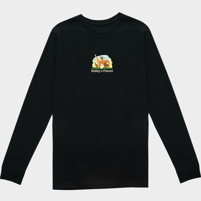 Bobby's Planet Men's Embroidered Poodle Long Sleeve Shirt from Bobbys Planet Toy Poodle Collection in Black Color#color_black