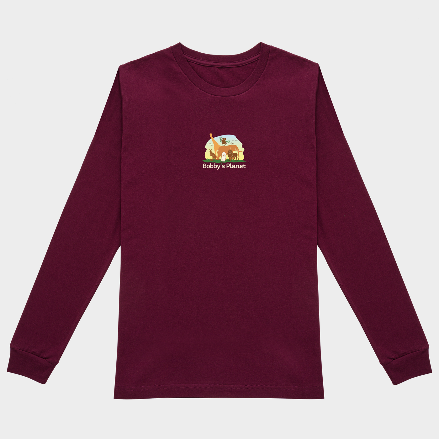 Bobby's Planet Women's Embroidered Poodle Long Sleeve Shirt from Bobbys Planet Toy Poodle Collection in Maroon Color#color_maroon