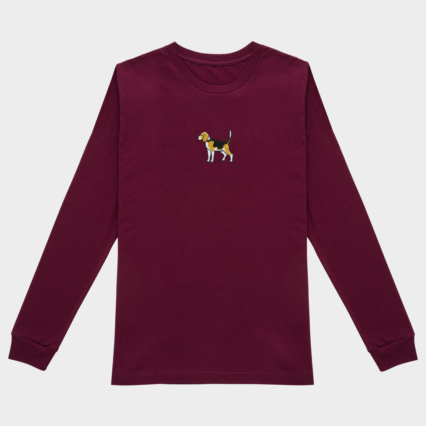 Bobby's Planet Men's Embroidered Beagle Long Sleeve Shirt from Paws Dog Cat Animals Collection in Maroon Color#color_maroon