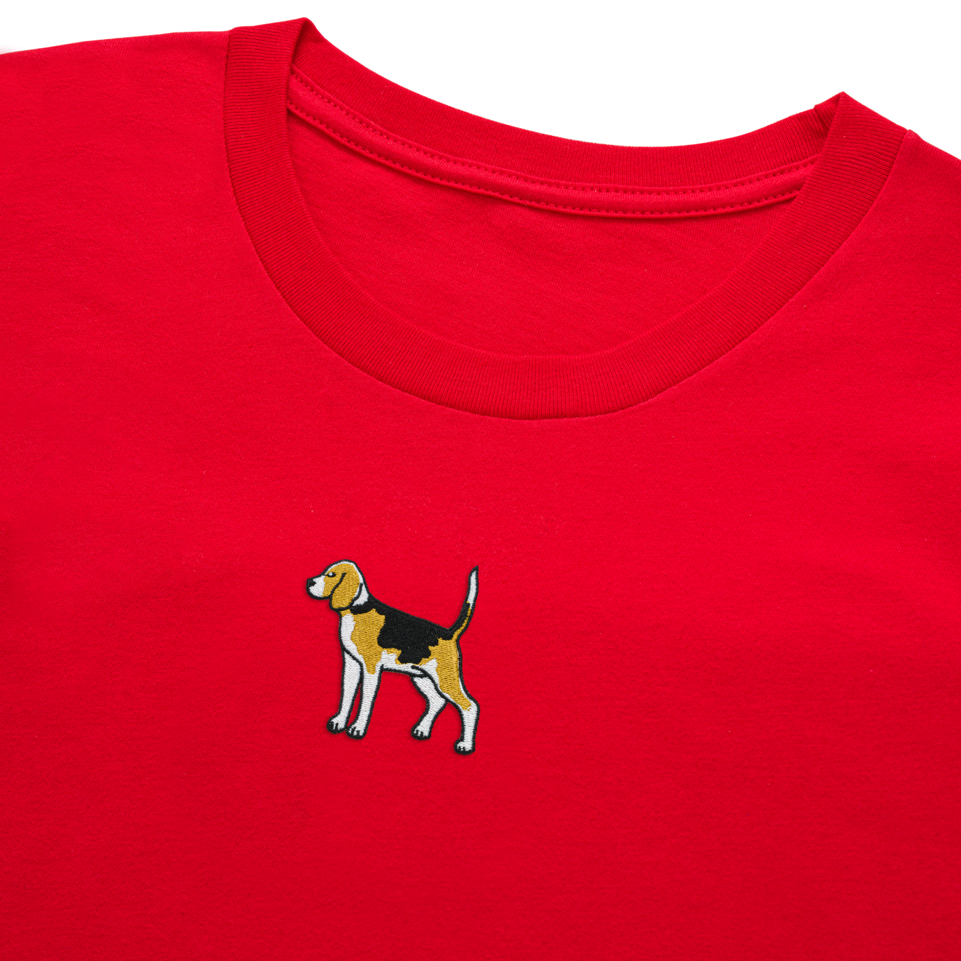 Bobby's Planet Women's Embroidered Beagle Long Sleeve Shirt from Paws Dog Cat Animals Collection in Red Color#color_red