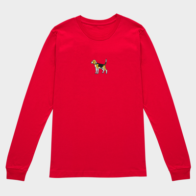 Bobby's Planet Women's Embroidered Beagle Long Sleeve Shirt from Paws Dog Cat Animals Collection in Red Color#color_red