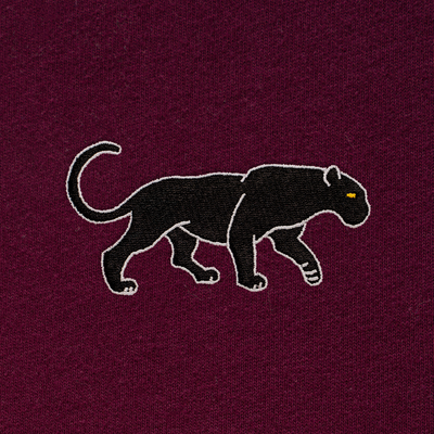 Bobby's Planet Men's Embroidered Black Jaguar Long Sleeve Shirt from South American Amazon Animals Collection in Maroon Color#color_maroon