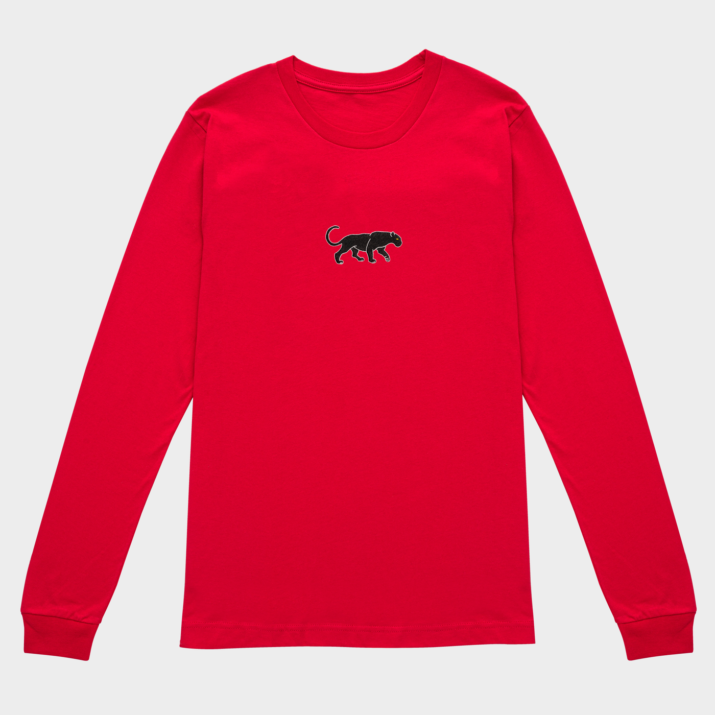 Bobby's Planet Women's Embroidered Black Jaguar Long Sleeve Shirt from South American Amazon Animals Collection in Red Color#color_red