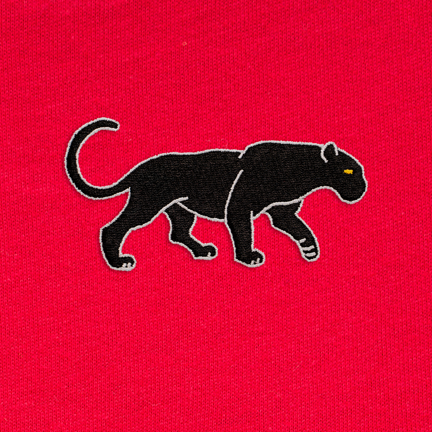 Bobby's Planet Women's Embroidered Black Jaguar Long Sleeve Shirt from South American Amazon Animals Collection in Red Color#color_red