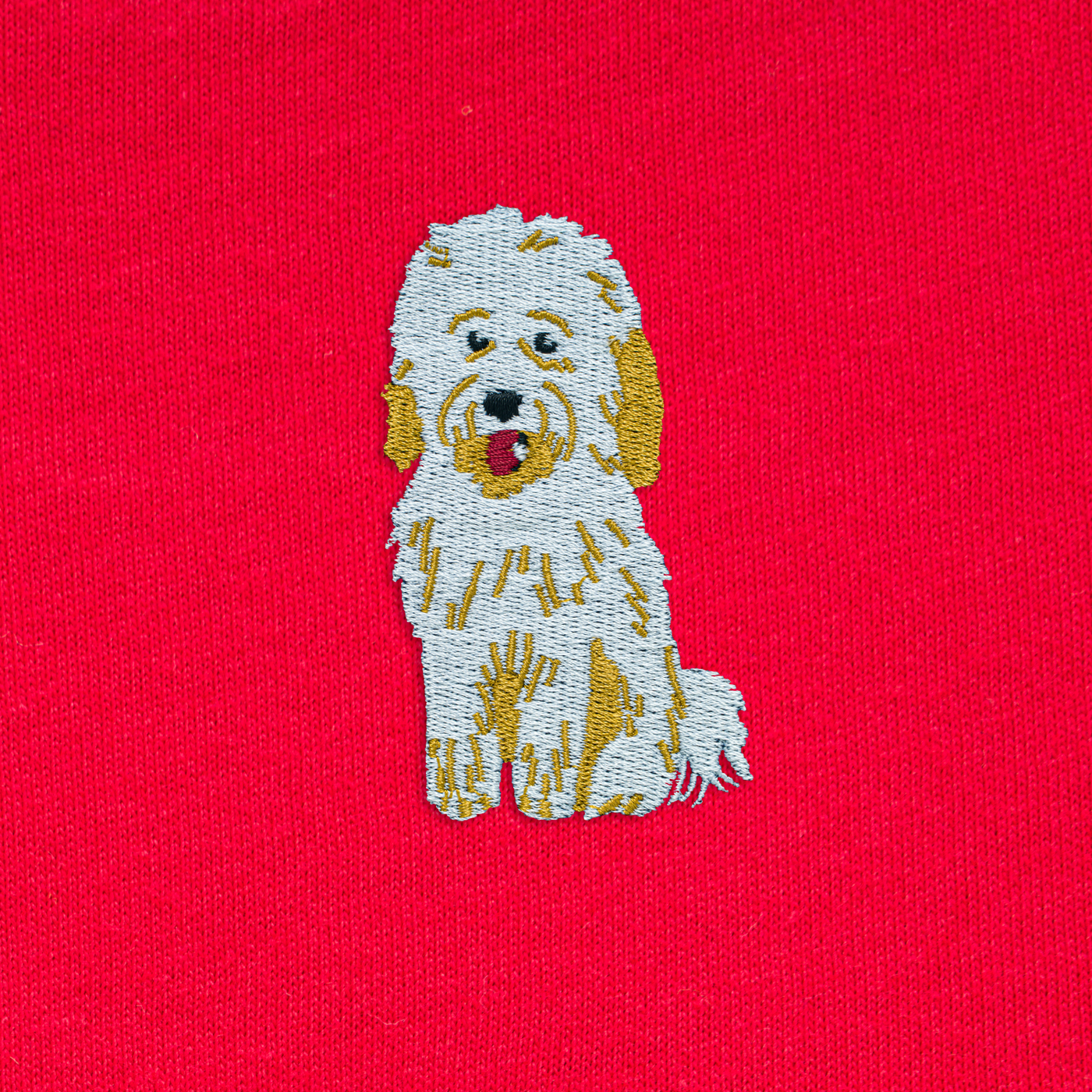 Bobby's Planet Women's Embroidered Poodle Long Sleeve Shirt from Bobbys Planet Toy Poodle Collection in Red Color#color_red