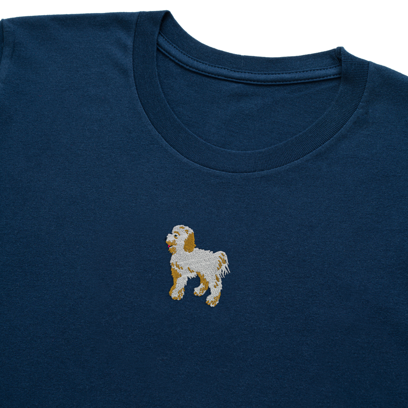 Bobby's Planet Men's Embroidered Poodle Long Sleeve Shirt from Bobbys Planet Toy Poodle Collection in Navy Color#color_navy