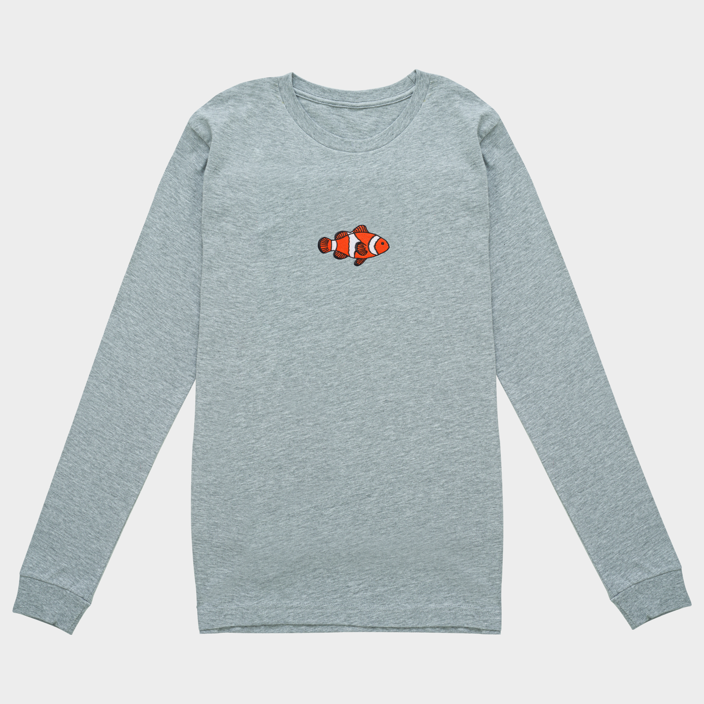Bobby's Planet Men's Embroidered Clownfish Long Sleeve Shirt from Seven Seas Fish Animals Collection in Athletic Heather Color#color_athletic-heather