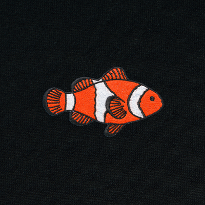 Bobby's Planet Women's Embroidered Clownfish Long Sleeve Shirt from Seven Seas Fish Animals Collection in Black Color#color_black