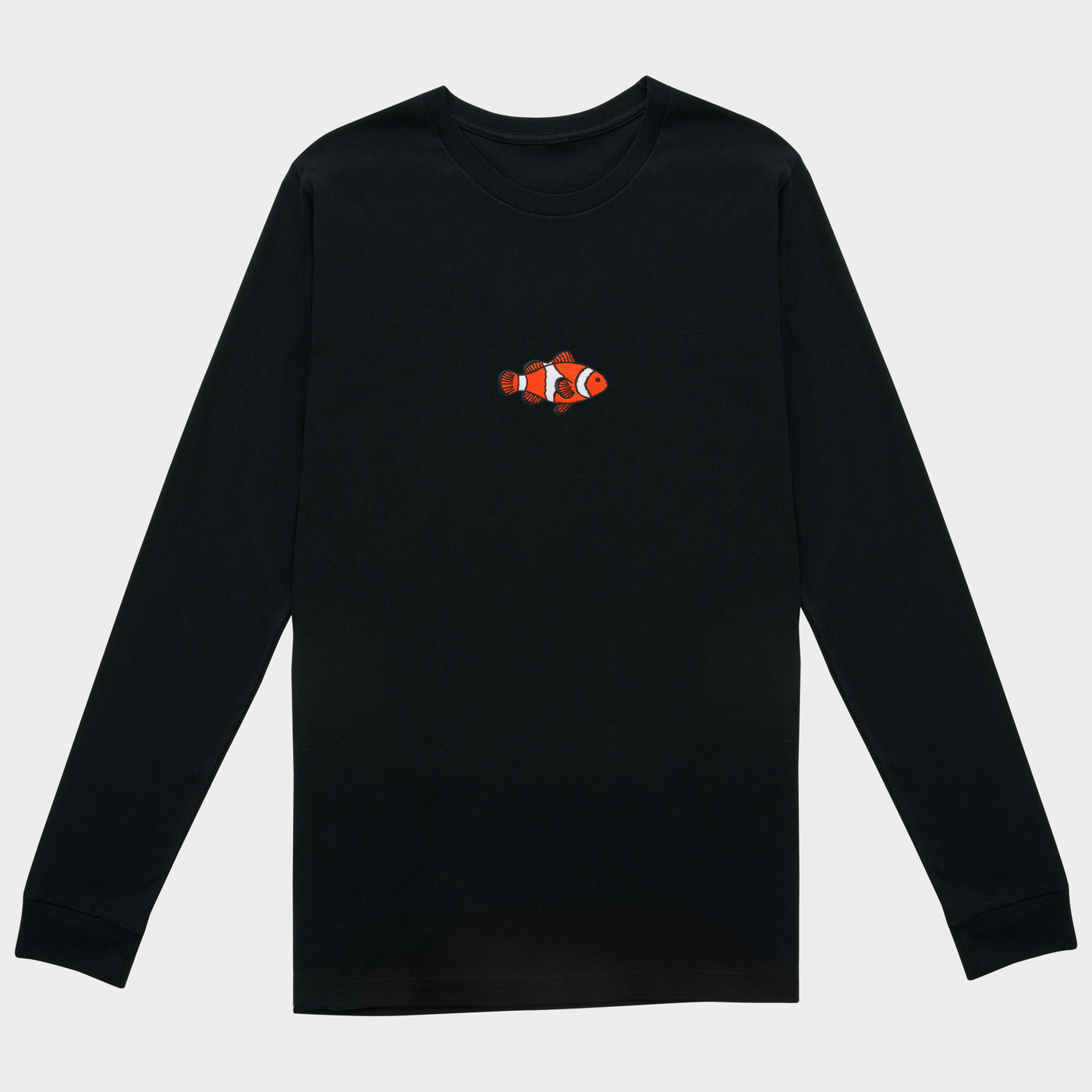 Bobby's Planet Women's Embroidered Clownfish Long Sleeve Shirt from Seven Seas Fish Animals Collection in Black Color#color_black
