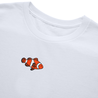 Bobby's Planet Women's Embroidered Clownfish Long Sleeve Shirt from Seven Seas Fish Animals Collection in White Color#color_white