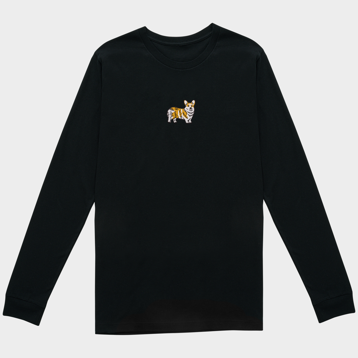 Bobby's Planet Men's Embroidered Corgi Long Sleeve Shirt from Paws Dog Cat Animals Collection in Black Color#color_black