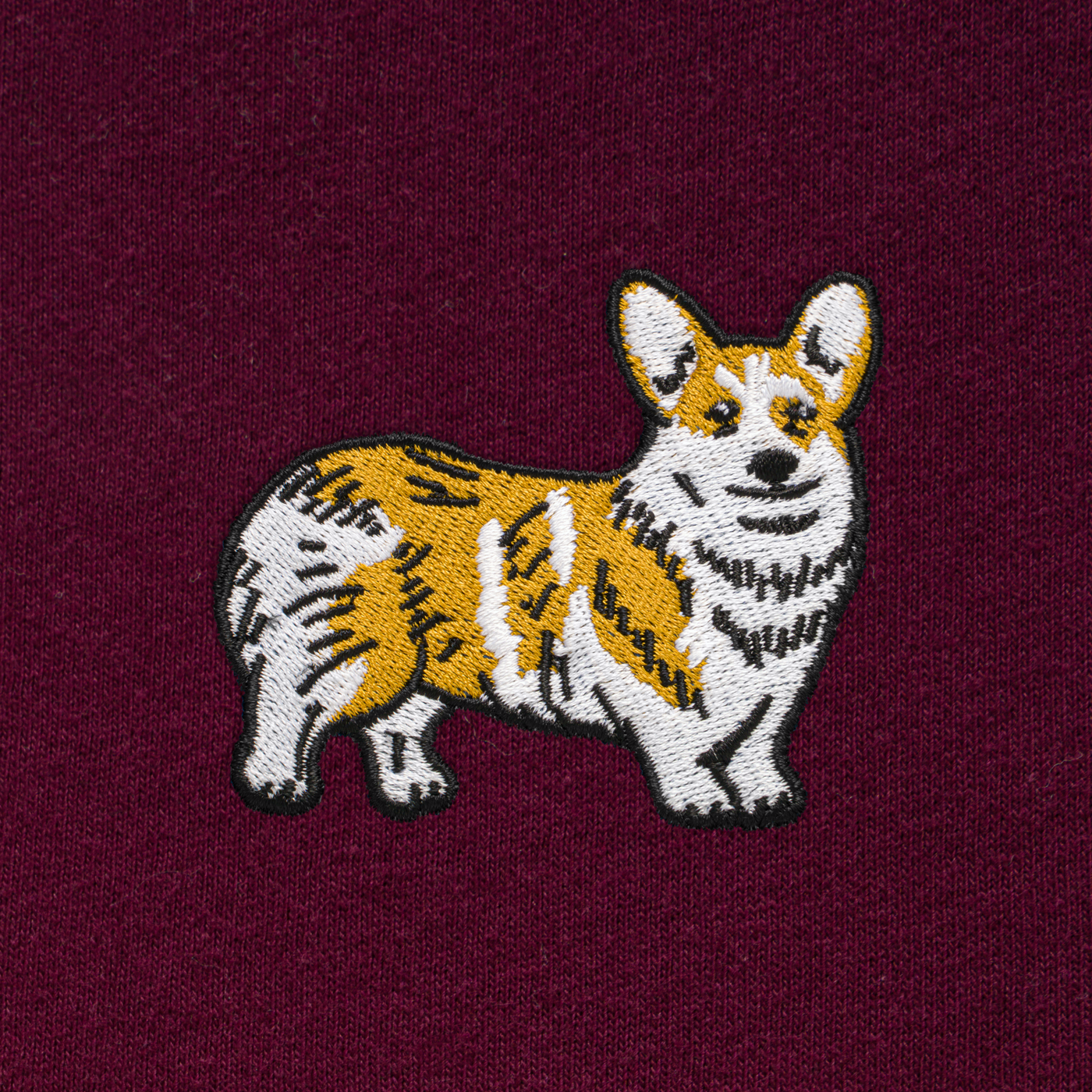 Bobby's Planet Women's Embroidered Corgi Long Sleeve Shirt from Paws Dog Cat Animals Collection in Maroon Color#color_maroon