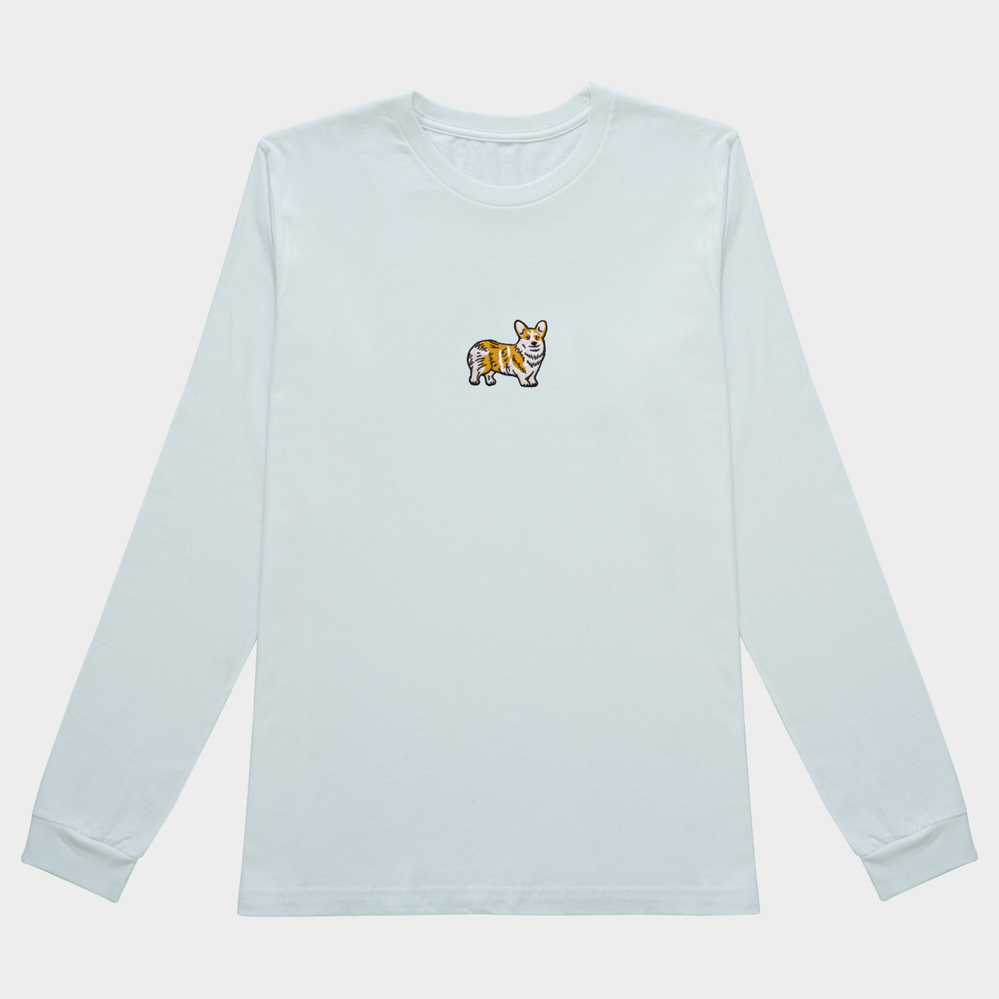 Bobby's Planet Women's Embroidered Corgi Long Sleeve Shirt from Paws Dog Cat Animals Collection in White Color#color_white