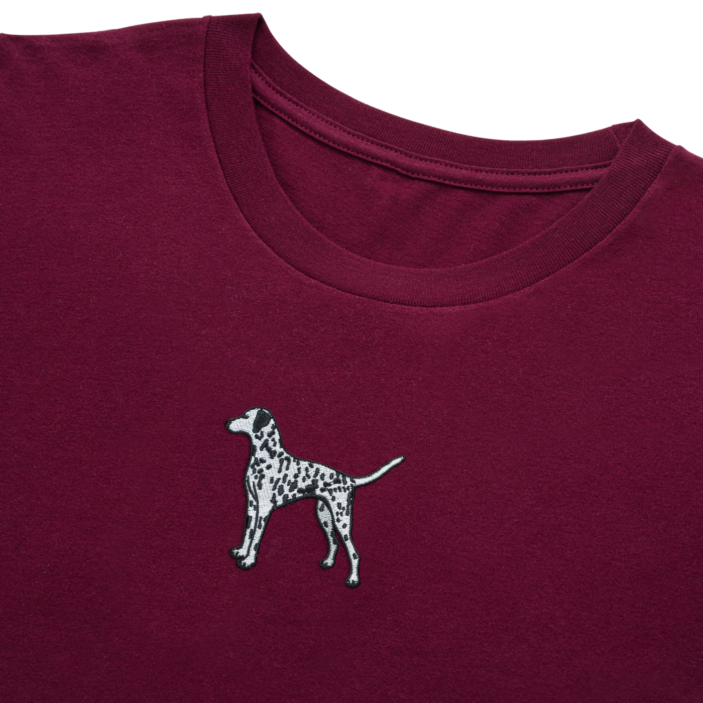 Bobby's Planet Men's Embroidered Dalmatian Long Sleeve Shirt from Paws Dog Cat Animals Collection in Maroon Color#color_maroon