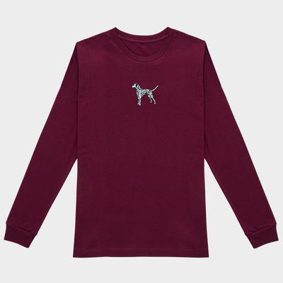 Bobby's Planet Men's Embroidered Dalmatian Long Sleeve Shirt from Paws Dog Cat Animals Collection in Maroon Color#color_maroon