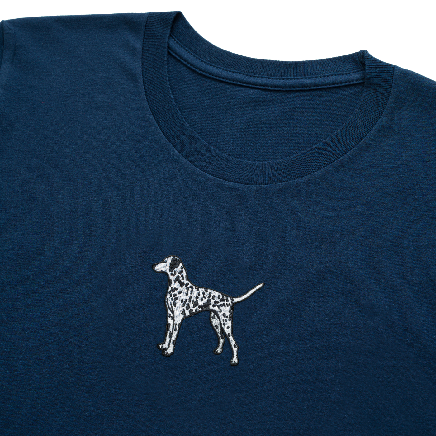 Bobby's Planet Men's Embroidered Dalmatian Long Sleeve Shirt from Paws Dog Cat Animals Collection in Navy Color#color_navy
