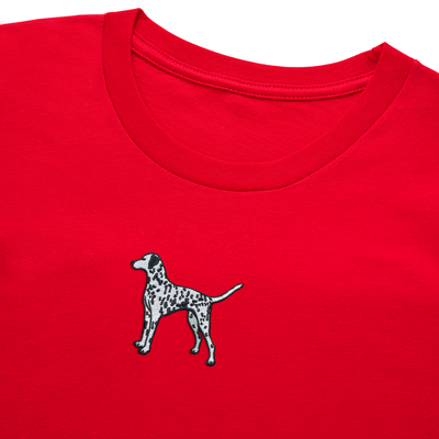 Bobby's Planet Women's Embroidered Dalmatian Long Sleeve Shirt from Paws Dog Cat Animals Collection in Red Color#color_red