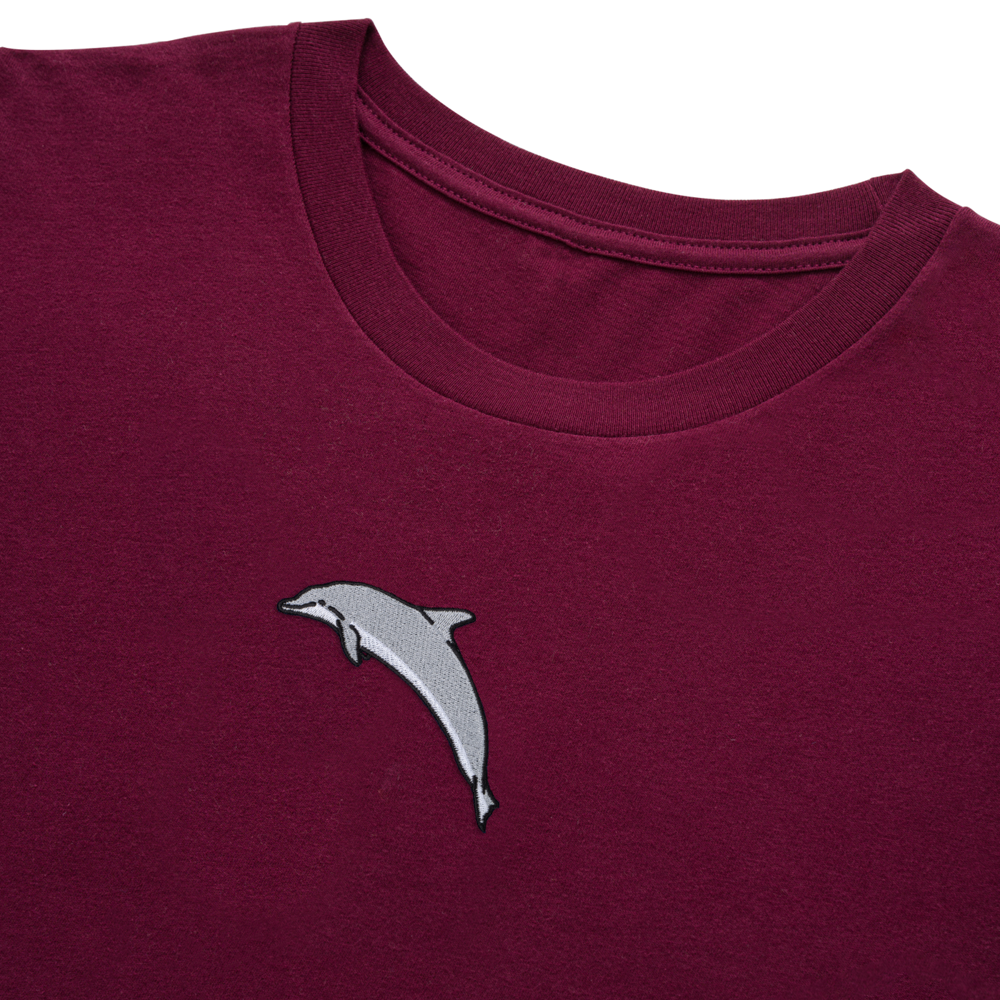 Bobby's Planet Women's Embroidered Dolphin Long Sleeve Shirt from Seven Seas Fish Animals Collection in Maroon Color#color_maroon