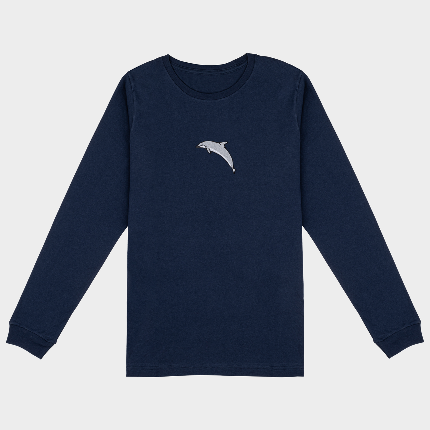 Bobby's Planet Women's Embroidered Dolphin Long Sleeve Shirt from Seven Seas Fish Animals Collection in Navy Color#color_navy