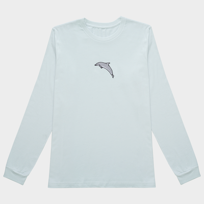 Bobby's Planet Men's Embroidered Dolphin Long Sleeve Shirt from Seven Seas Fish Animals Collection in White Color#color_white