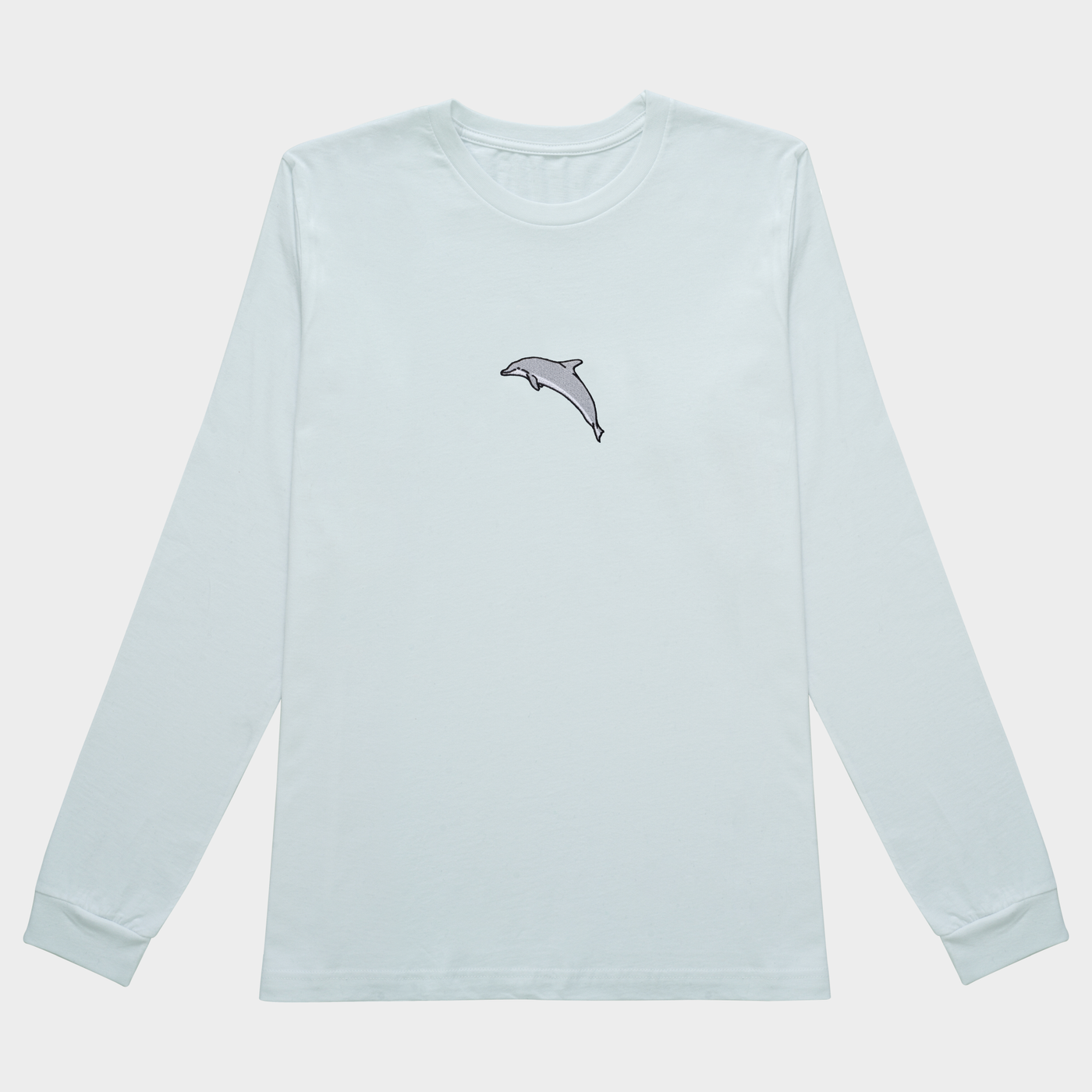 Bobby's Planet Women's Embroidered Dolphin Long Sleeve Shirt from Seven Seas Fish Animals Collection in White Color#color_white