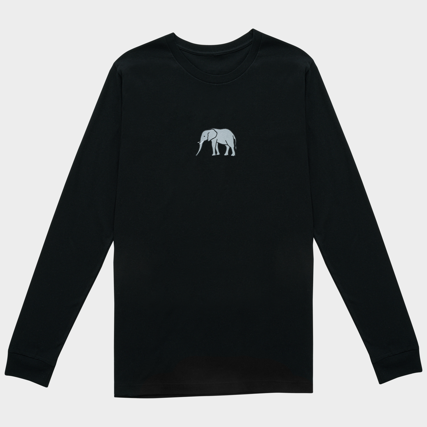 Bobby's Planet Men's Embroidered Elephant Long Sleeve Shirt from African Animals Collection in Black Color#color_black