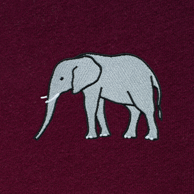 Bobby's Planet Men's Embroidered Elephant Long Sleeve Shirt from African Animals Collection in Maroon Color#color_maroon
