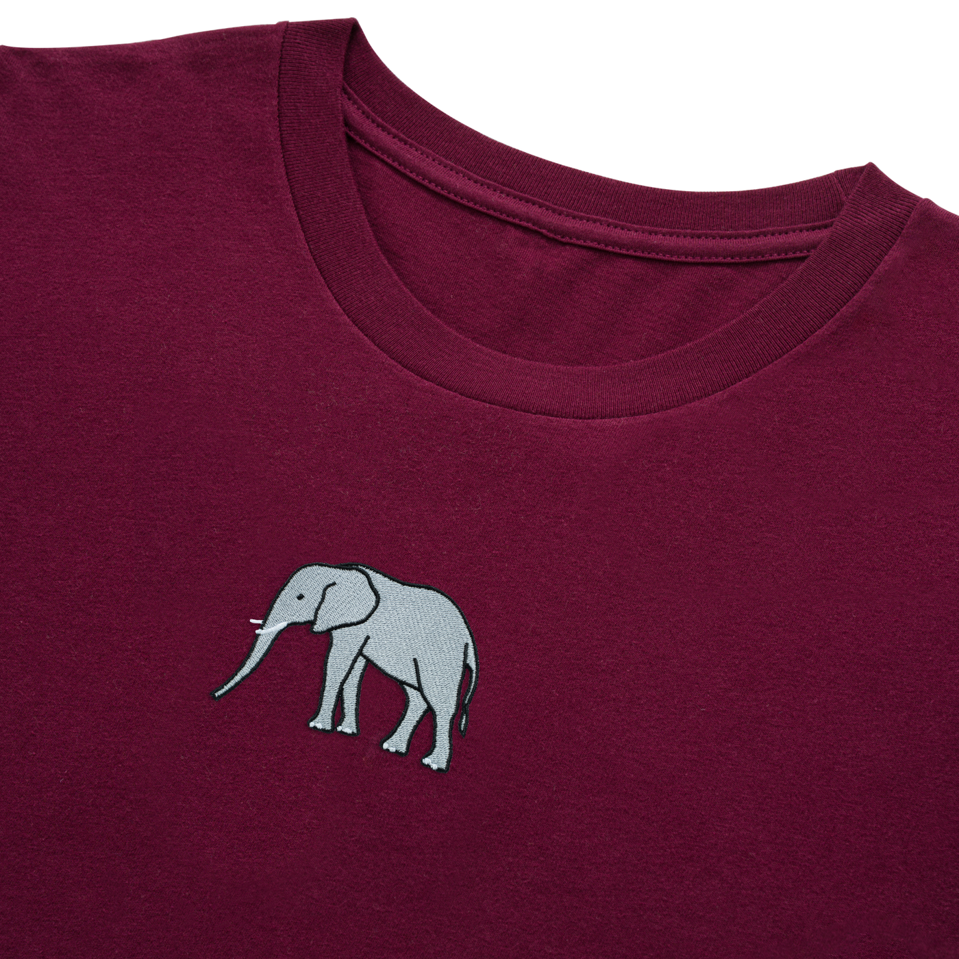 Bobby's Planet Men's Embroidered Elephant Long Sleeve Shirt from African Animals Collection in Maroon Color#color_maroon