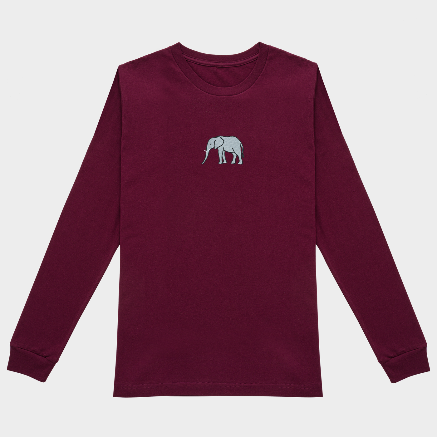 Bobby's Planet Women's Embroidered Elephant Long Sleeve Shirt from African Animals Collection in Maroon Color#color_maroon