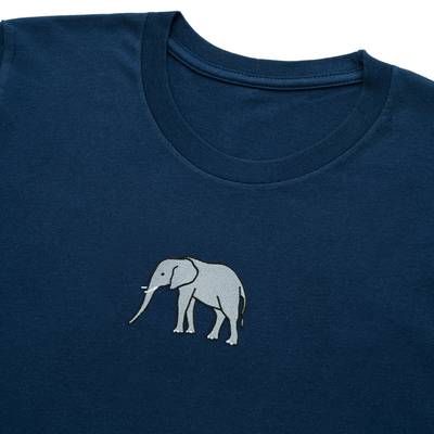 Bobby's Planet Women's Embroidered Elephant Long Sleeve Shirt from African Animals Collection in Navy Color#color_navy