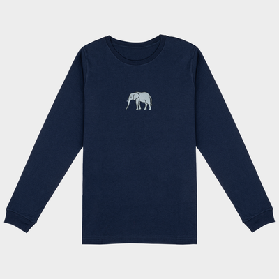 Bobby's Planet Men's Embroidered Elephant Long Sleeve Shirt from African Animals Collection in Navy Color#color_navy