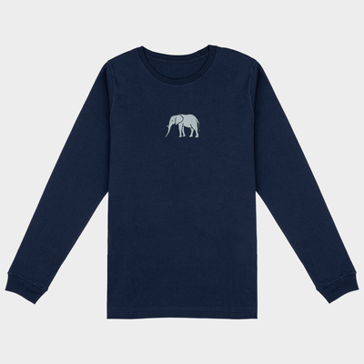 Bobby's Planet Women's Embroidered Elephant Long Sleeve Shirt from African Animals Collection in Navy Color#color_navy