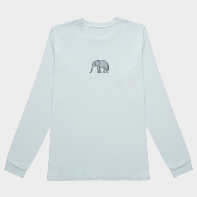 Bobby's Planet Women's Embroidered Elephant Long Sleeve Shirt from African Animals Collection in White Color#color_white