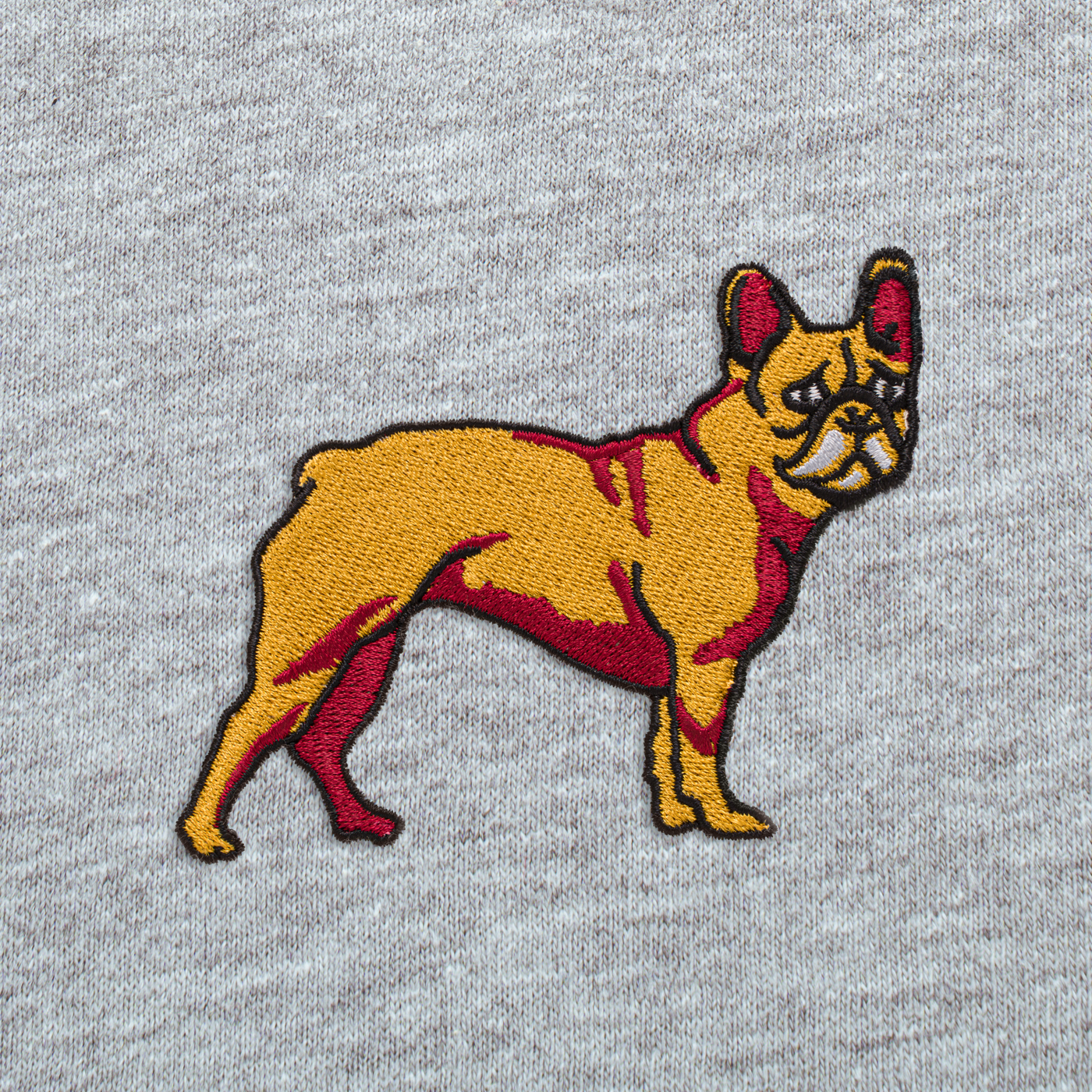 Bobby's Planet Men's Embroidered French Bulldog Long Sleeve Shirt from Paws Dog Cat Animals Collection in Athletic Heather Color#color_athletic-heather
