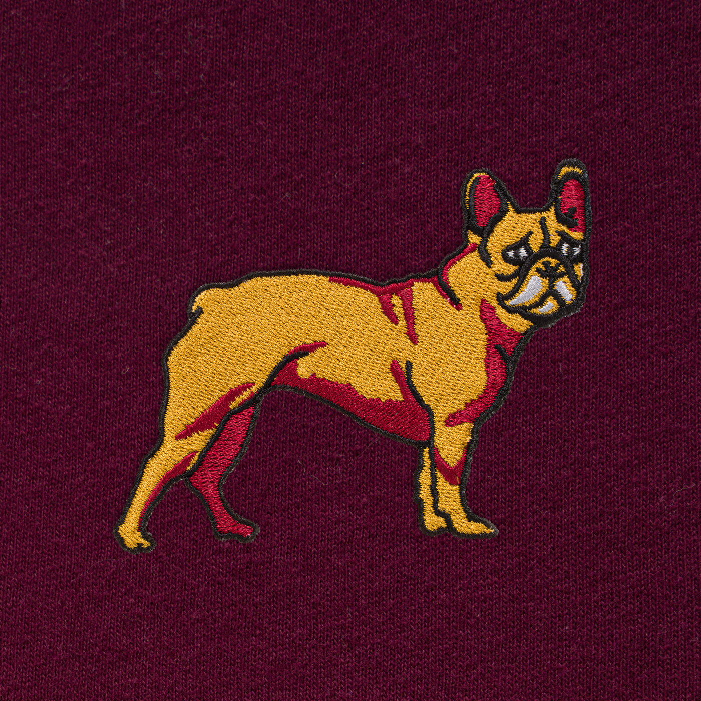 Bobby's Planet Men's Embroidered French Bulldog Long Sleeve Shirt from Paws Dog Cat Animals Collection in Maroon Color#color_maroon