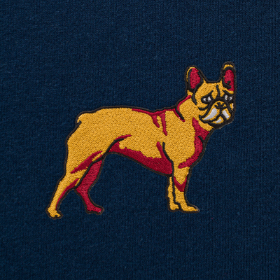 Bobby's Planet Women's Embroidered French Bulldog Long Sleeve Shirt from Paws Dog Cat Animals Collection in Navy Color#color_navy