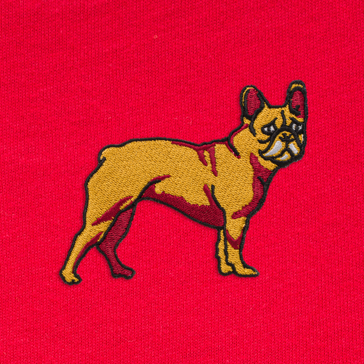 Bobby's Planet Women's Embroidered French Bulldog Long Sleeve Shirt from Paws Dog Cat Animals Collection in Red Color#color_red