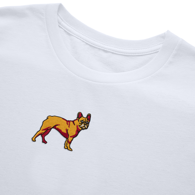 Bobby's Planet Women's Embroidered French Bulldog Long Sleeve Shirt from Paws Dog Cat Animals Collection in White Color#color_white